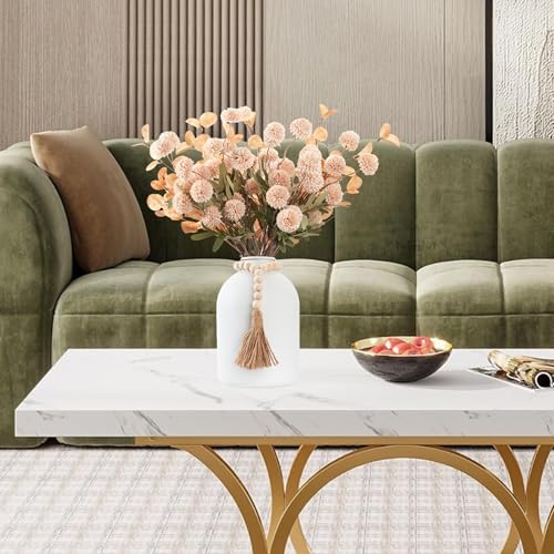 20''H Fake Flowers in Large Vase for Centerpiece Table Decorations with 10Pcs Fake Mums Flowers Eucalyptus Stems Faux Pompon Kiku Flowers Arrangement for Home Decor (Beige/White Vase) - color: Beige/White Vase