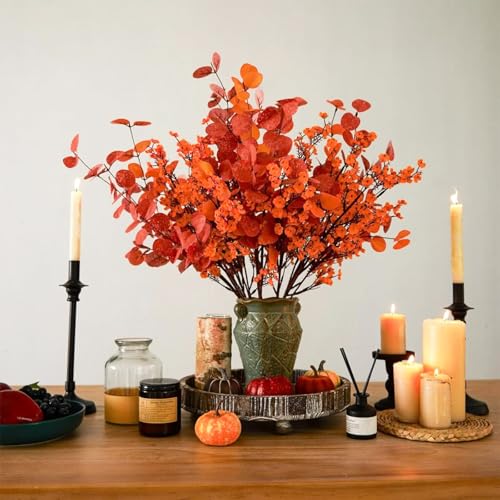 Yastouay Fake Flowers Thanksgiving Table Decor, 10Pcs Orange Thanksgiving Decorations for Table Artificial Flowers, Babys Breath Artificial Flowers Bulk for Fall Decor Floral Arrangement - color: Orange, size: 10 Pcs