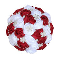 Sharebeauty 5.9 Inch Handmade Satin Rose Bridal Bouquet Toss Round Wedding Bouquet Throw Toss Artificial Flower Bunch Dark Red + White - color: W224 Dark Red/White, size: 5.9"/15cm