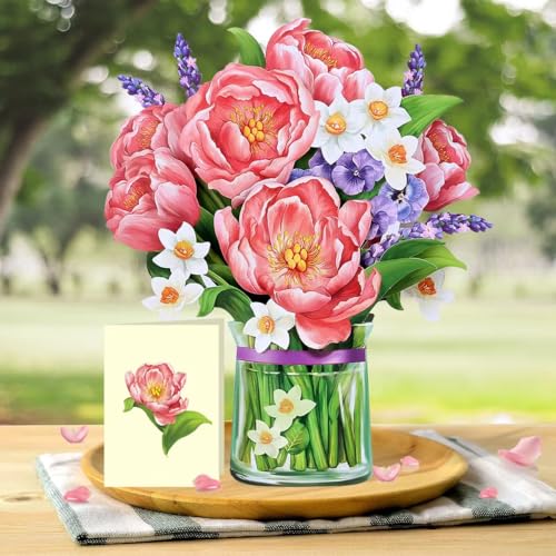 Airpark 3D Pop Up Paper Flowers Bouquet Card 12’‘ with Note & Envelope, Birthday Gifts, Get Well, Thank You, Greeting Cards for Women Mom Wife Friends, Peony Paradise - style: Peony Paradise