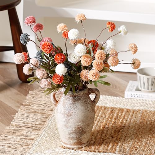 Ceramic Rustic Flower Vase, 8.07 Inch Pottery Modern Vase for Shelf, Tabletop, Vintage Farmhouse Home Decor for Coffee Table, Living Room, Mantle, Fireplace, Entryway - color: Rust 8.07 Inch