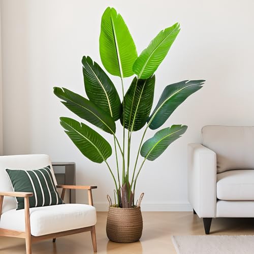 Artificial Tree Bird of Paradise Artificial Plant, 4 Ft Faux Tropical Plant Palm Tree with Leaves Trunks Faux Banana Leaf Tree for Home Decor Living Room Indoor Outdoor Office - size: 4ft