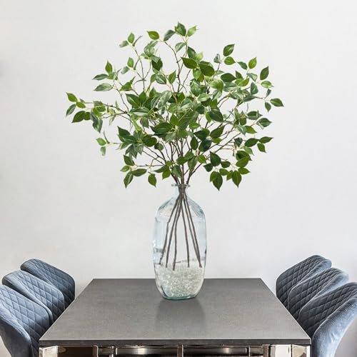 Artificial Plants Greenery Eucalyptus Stems Branches Plant for Home Decor，Faux Rustic Ficus Leaf Floral for Indoor Table Bathroom Bedroom Kitchen Decoration,Real Plastic Eucalytus Wedding Dcor（6PCS) - color: 32""green 6pcs