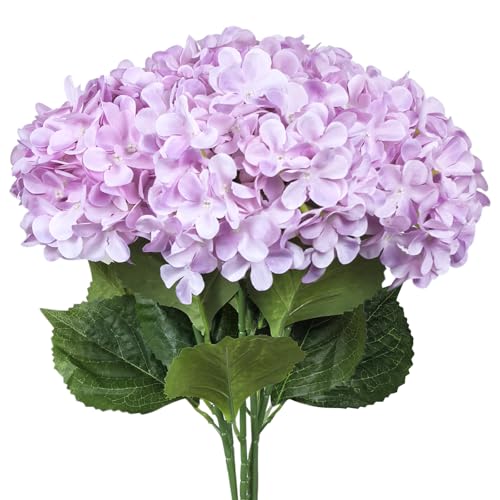 6 PCS Artificial Hydrangea Flowers, Faux Silk Hydrangea with Long Stems, Home Wedding Decor, Table Centerpieces, Party Decorations(Light Purple) - color: Light Purple