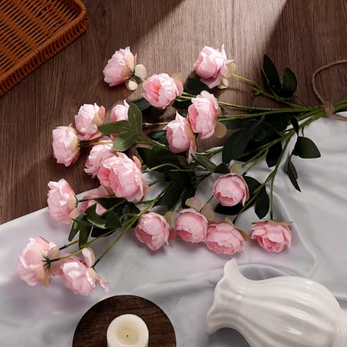 6 Pcs 32" Large Light Pink Artificial Peonies Stems Flowers, Real Look Faux Silk Peony Bouquet 42 Heads Total for Vase Filler, Farmhouse Rustic Neutral Home Decor, Wedding Centerpieces - color: Light Pink
