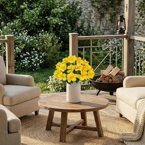 Briful 2 Bundles Artificial Hibiscus Flowers 16.9in, 9-Stem Short Faux Hibiscus Bouquet with Full Blooms, Silk Tropical Flowers for Vase, Table, Porch, Wedding, Indoor Outdoor Decor, Yellow - color: Yellow#943