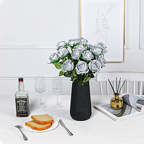 Nubry Artificial Silk Rose Flower Bouquet Lifelike Fake Rose for Wedding Home Party Decoration Event Gift 10pcs (Silver) - color: Silver