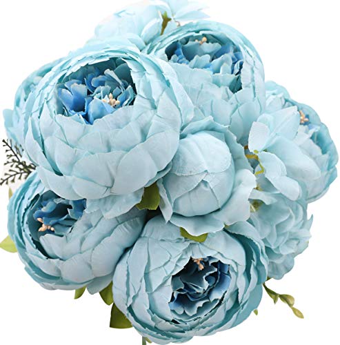 Duovlo Artificial Peony Silk Flowers Fake Flowers Vintage Wedding Home Decoration,Pack of 1 (Spring Blue) - color: Spring Blue