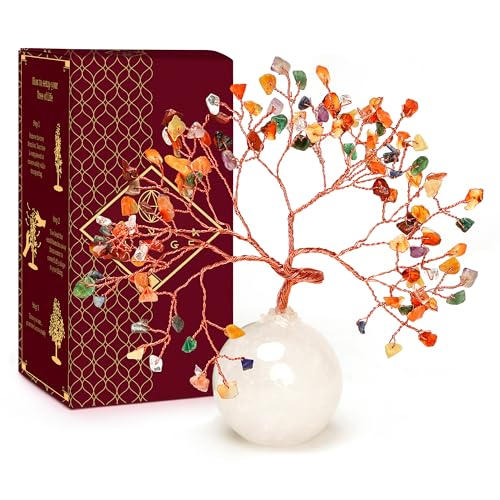 7 Chakra Crystal Tree of Life Birthday Gifts for Women, Handmade Home Decor, Office, Room Decoration, Reiki Healing Crystal Chakra Tree for Money, Positivity, Good Luck Gifts for Her, Mom & Dad - color: Ball Base Clear Quartz Crystal Tree