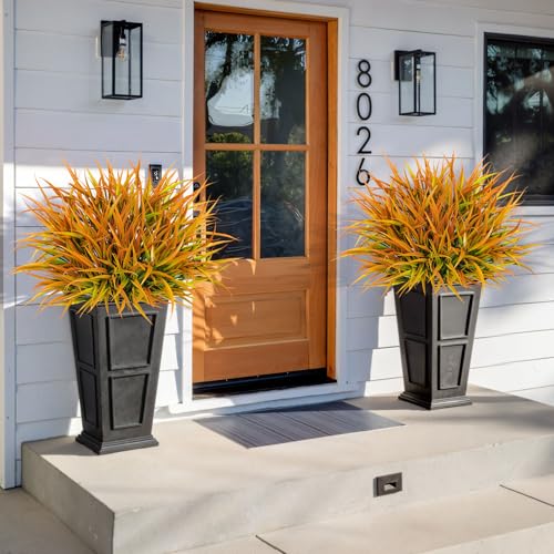 16 Pcs Artificial Plants Outdoor Fake Grass Faux Greenery Stems UV Resistant Plastic Plants Shrubs for Planters Patio Garden Front Porch Pathway Spring Summer Home Decor, Yellow - color: Yellow