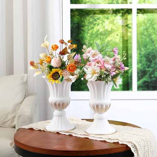 MCMCNCUIU White Vases for Centerpieces Set of 4, Urn Vases for Flowers, Vintage Pedestal Vase for Wedding Centerpieces, Metal Trumpet Vase for Wedding Table, Party, Home, Anniversary Decoration - color: White, size: Tall Urn-4Pcs