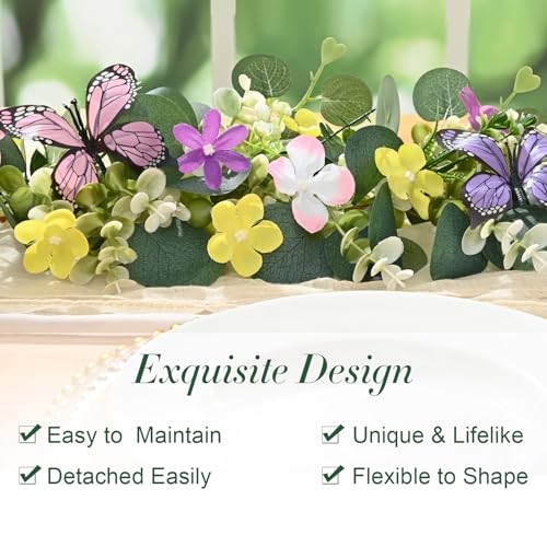 Waipfaru 2Pcs Eucalyptus Garland with Daisy 3D Butterfly, Green Garland with Flowers, 5.9FT Artificial Faux Eucalyptus Leaves Vines for Table Mantle Home Wedding Party Indoor Outdoor Decor - color: Butterfly Eucalyptus, size: 2Pcs