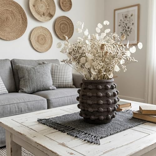 Rustic Farmhouse Vase, Boho Brown Vases for Pampas Grass Small Textured Knotted Vase for Flowers Decorative Cement Floral Vases for Home Decor, Living Room, Dining Table - color: Brown