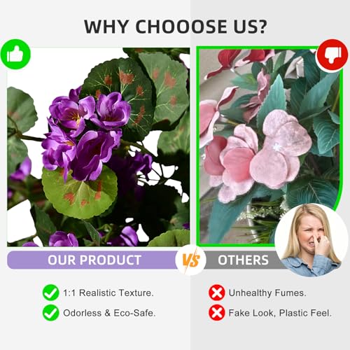 Artificial Geranium Flowers for Outdoor 2 Pcs Artificial Purple Flower Fake Flowers with Stems Silk Realistic Look Real Floral Arrangement for Front Door Porch Planter Patio Balcony (2 Pcs Purple) - color: 2 Pcs Purple