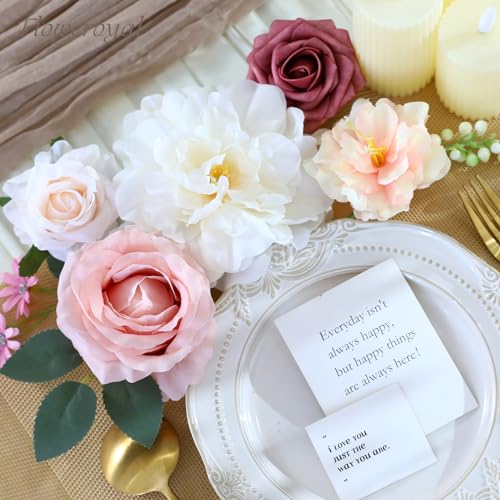 Floweroyal Artificial Flowers Combo Pink Flowers Mix Silk Flowers Dahlia Roses with Stems for DIY Wedding Bridal Bouquets, Baby Shower, Floral Arrangement, Table Centerpieces, Home Decorations - color: Blush Pink & Light Champagne