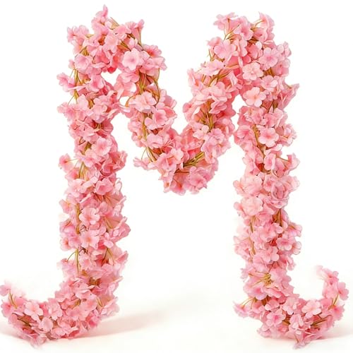 YRIOWMI 10PCS 59FT Artificial Silk Cherry Blossom Garland, Hanging Sakura Flower Vines for Wedding Party Home Arch Office Sakura Decor (Pink) - color: Pink