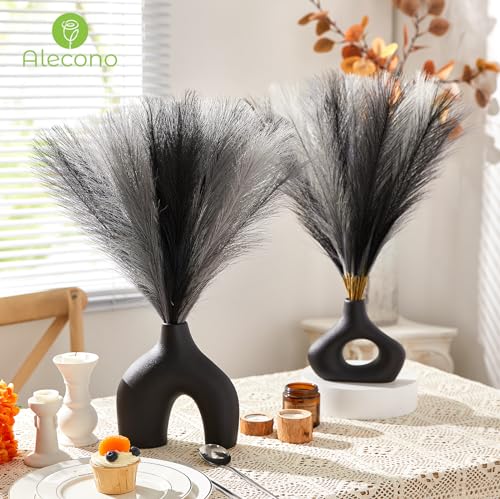 Alecono Pampas Grass 17.7in 𝟯𝟬𝙋𝙘𝙨 , Black Pampas Grass Decor for Home Decoration, Faux Pampas Grass Wall Decor for Wedding Centerpieces Party Decorations (Black, Grey) - color: Black/Light Grey/Dark Grey, size: 30pcs