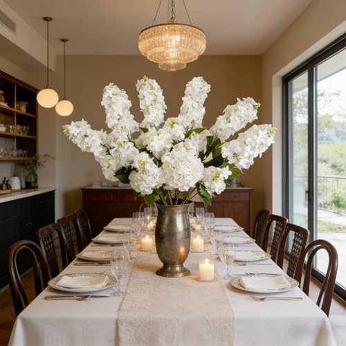 4PCS 30inch Lilac Artificial Flowers White Fake Delphinium Long Stem Silk Real Touch Flower Faux Lilac Floral Arrangement for Tall Vase Table Centerpieces Wedding Garden Home Decoration(White) - color: 30inch White