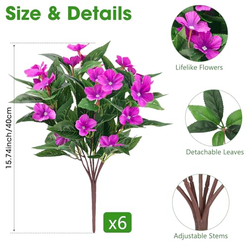 6 Pcs Artificial Flowers for Outdoors Fake Silk Periwinkle Flowers Faux Plants UV Resistant Bouquet Decorations for Planters Spring Summer Garden Porch Patio Window Box Balcony Home, Purple - color: Purple