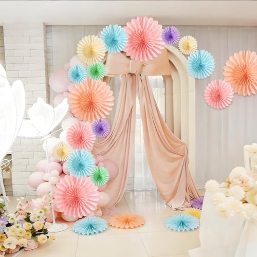 9PCS Huge Pastel Hanging Paper Fans Decoration Macaron Birthday Party Decorations Rainbow Ice Cream Easter Paper Hanging Decor for Bridal Baby Shower Classroom Home Decor - color: Pastel