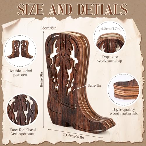 LemonRoad 6 Pcs Wooden Cowboy Boot Vases for Wedding Small Cowboy Boot Flower Vase for Flower Faux Greenery Rustic Western Decor for Table Centerpiece Weddings Party (Dark Brown) - color: Dark Brown, size: Classic