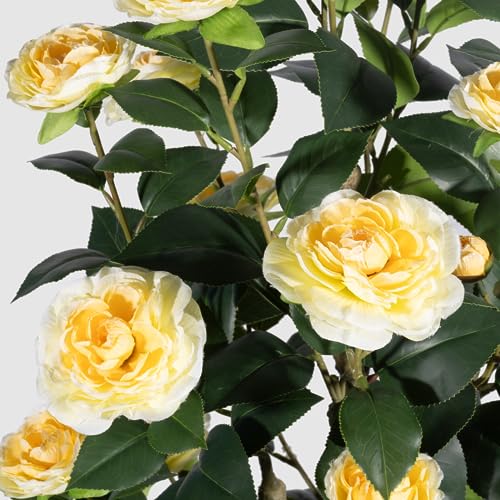Romantic Season 2Pack Artificial Camellia Tree, 3FT Yellow Faux Camellia Plant for Modern Home, Office & Living Room Floor Decor - color: Yellow, size: 3FT