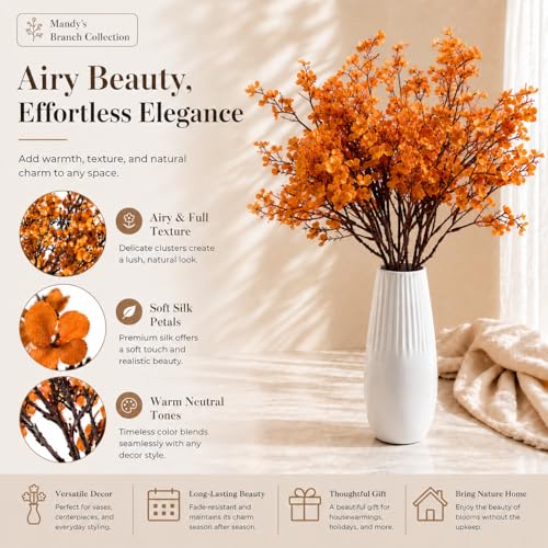 Mandy's 6 Bundles Artificial Orange Baby’s Breath Flowers | 18.5 Inch Silk Gypsophila European Style Modern Home Decor Centerpiece Neutral Wedding Flower Arrangements - color: Orange