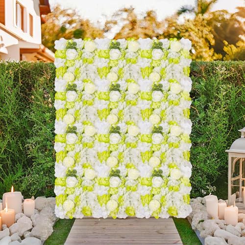12-Pack Flower Wall Panels, 15x15 Inch Artificial Silk Rose Backdrop 3D Silk Hydrangea Rose Floral Panel for Photo Background Home Party Wedding Backdrop Decoration - color: Green