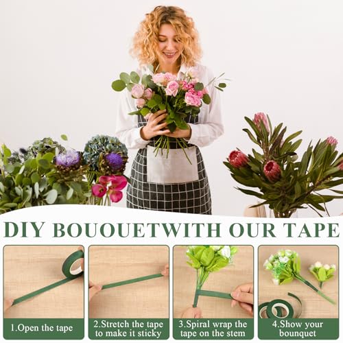GardEasy 12 Rolls Floral Tape, 1/2" Wide Flower Tape Dark Green for Bouquets Floral Arranging Stem Wrap Craft, Wedding Bouquet(30yards)