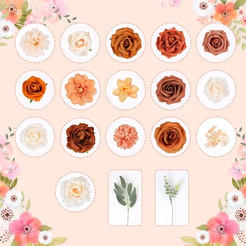 Terracotta Artificial Flowers Fake Roses with Stems Burnt Orange Floral Arrangements Bouquet of Flowers for Centerpieces Bridal Shower Party Home Fall Wedding Decor - color: Orange