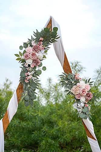 PONATIA Small Wedding Arch Flowers (Pack of 2), Artificial Dusty Rose Flowers for Wedding Welcome Signs Decorations and Arch Flower For Wedding Ceremony Reception (Dusty Rose & Blush) - color: Dusty Rose & Blush