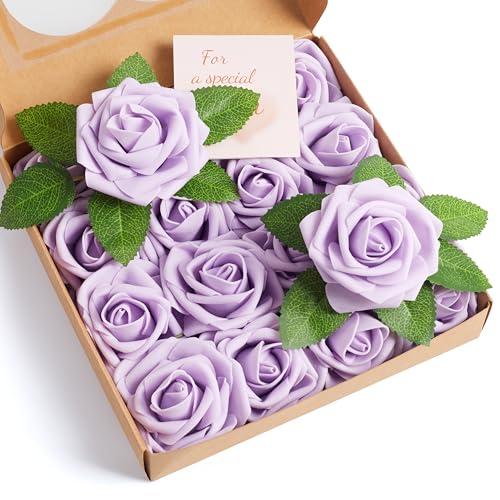 16 Pcs Fake Purple Roses Artificial Flowers | Purple Foam Roses with Stems, Artificial Flowers for DIY Wedding Bouquets, Centerpieces, Party, Home Decor - color: Purple