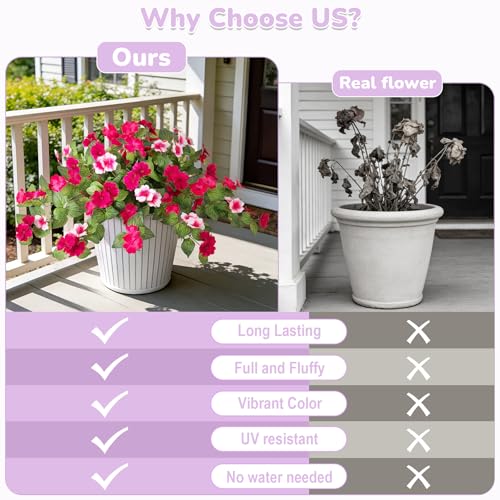 INXUGAO Artificial Fake Flowers for Outdoors Spring Decoration 2 Bundles Faux Flowers Plants for Outdoor Planters UV Resistant Silk Realistic Flowers for Outside Home Garden Front Porch Patio Décor - color: A-rose Red White