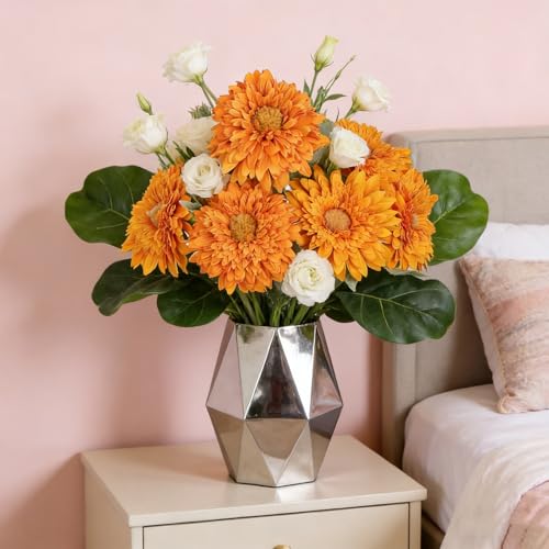 Kimura's Cabin 5Pcs Fake Sunflower Flowers Long Stems Faux Sunflowers Artificial Silk Bouquet for Wedding Home Garden Birthday Party Indoor Decor(Orange) - color: Orange
