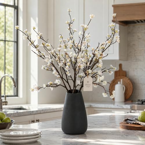 Plum Blossom Flowers Artificial,6Pcs White Cherry Blossom Branches,Faux Branches,White Cherry Blossom Flowers Artificial for Home Decor… - color: White