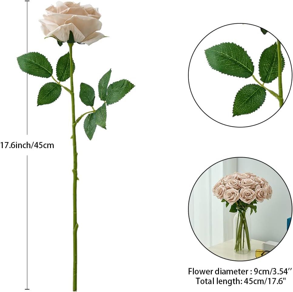 50Pcs Nude Roses Artificial Flowers Artificial Silk Roses Bulk,Fake Roses Flower with Stems Realistic Flowers for Wedding Centerpiece Home Party Decor - color: 50pcs Nude