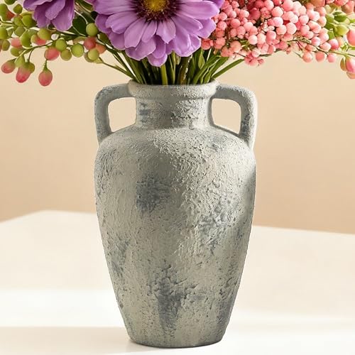 Large Vase with Handle - Ceramic Rustic Vase, 11.41 inch Tall Terracotta Flower Vase with 2 Handles, Decorative Vases for Home Decor, Dining Table, Living Room, Kitchen, Office - color: 103-3-11.4in