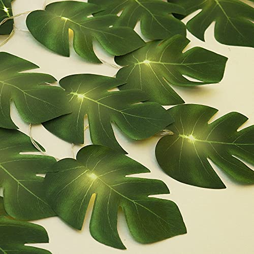 RECUTMS 20LED Monstera Leaf String Lights, Tropical Artificial Rattan Palm Leaves Wall Hanging Vine Greenery,Summer Decorations for Outdoor Indoor Hawaiian Luau Jungle Beach Theme Party Table Home - color: A Monstera Leaf String Lights 1 Pcs
