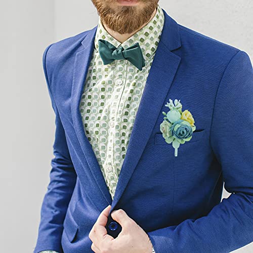 Corsage and Boutonniere Set, Handmade Artificial Peony Rose Wrist Corsage Wristlet and Groom Boutonniere for Men Wedding Prom Suit Decorations (Blue) - color: Blue
