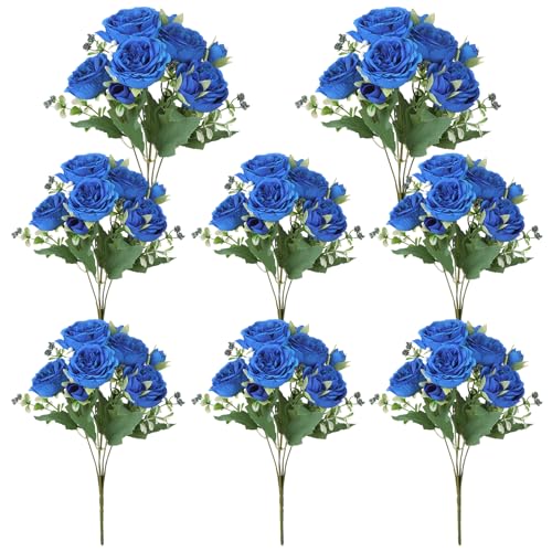 8 Pack Royal Blue Peonies Artificial Flowers, Faux Floral Fake Silk Hydrangea Bouquet for Bridal Wedding Home Table Decor Reusable Dining Opening Ceremony Birthday Arrangement - color: Royal Blue