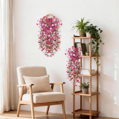 Artificial Fake Flowers Plants for Outdoor Spring Summer Decoration,2 PCS Faux Silk Morning Glory with Eucalyptus Leaves,UV Resistant Realistic Outdoor Flowers for Balcony Porch Patio Yard Garden - color: Violet Red Pink Red