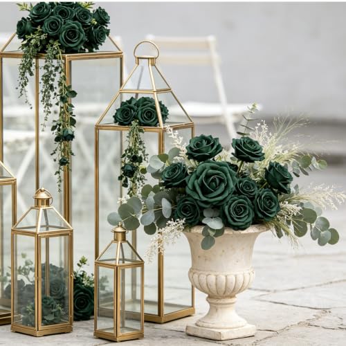 Artificial Flowers, 25pcs Hunt Green Artificial Roses Flowers with Stems Real Touch Fake Roses for DIY Wedding Bouquet Centerpiece Bridal Shower Baby Shower Home Decoration - color: Green, size: 25pcs