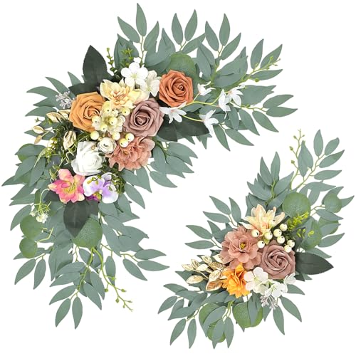 Wedding Arch Flowers Set of 2, Dusty Rose Artificial Flowers Decorations for Bridal Shower, Baby Shower, Rustic Backdrop Decor (Dusty Rose) - color: Dusty Rose