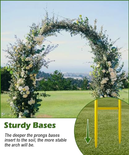 Queension Metal Wedding Arch for Ceremony Party Decoration 7Ft Wide 7.7Ft High,Garden Arch Trellis with Ground Bases for Climbing Plants,Outdoor Garden Arbor for Roses Vines, Round Frame, Gold - color: Gold, size: 7FT