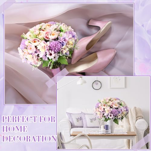 Tigeen Peonies Artificial Flowers Faux Roses Silk Flowers Hydrangea Artificial Bouquet for Wedding Table Centerpiece Floral Vase Home Office Bridal Decor(Purple,12 Bundles) - color: Purple