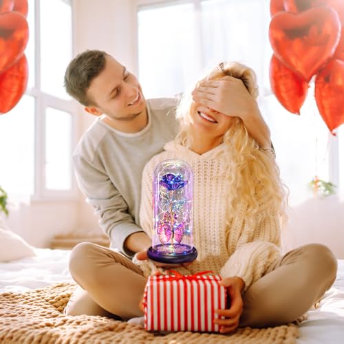 Mothers Day Mom Gifts for Mom Women Birthday Gift Galaxy Glass Rose in Glass Dome Forever Eternal Crystal Flowers with Butterfly Mother's Day Flower Gifts for Women Wife Grandma Daughter Sister Purple - color: A Purple