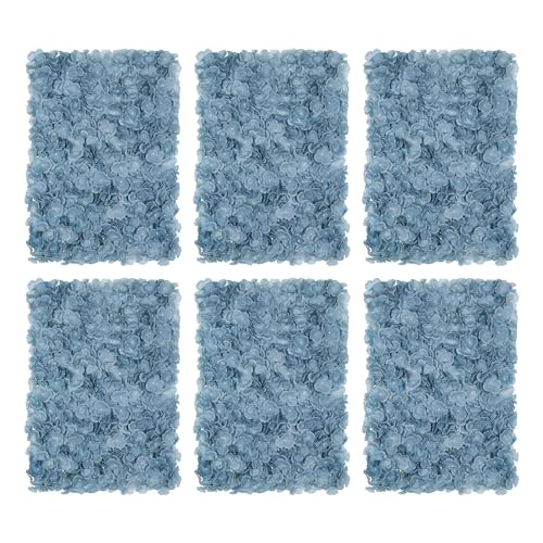 BLOSMON Flower Wall Panel Backdrop - 6 Pcs 24 x 16 Inch Dusty Blue Artificial Hydrangea Floral Backdrop for Wedding Party Baby Bridal Shower Decor, Hanging Fake Silk Hydrangea Wall DIY Decoration - color: Dusty Blue