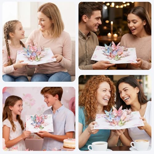 Pop Up Birthday Card 3D with Gold-edged Butterfly Greeting Cards with Envelope for Women Birthdays Thank You Get Well Any Occasion for Grandma Wife Mom Girlfriend