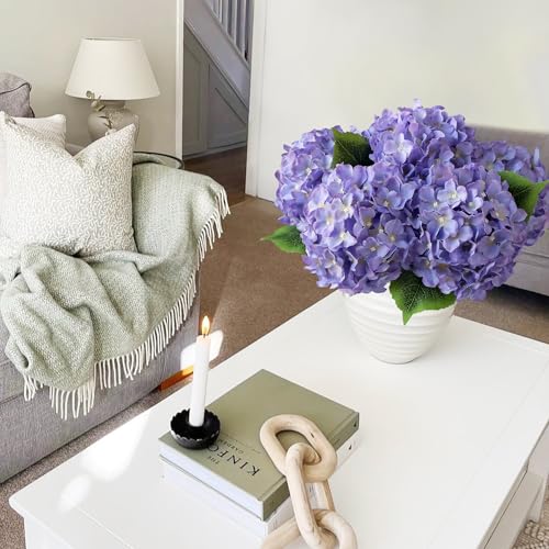 JINWOE 5Pcs Puple Artificial Silk Hydrangea Flowers, 20Inch Large Lifelike Faux Hydrangea with Stems Bouquet for Home Table Centerpieces Wedding Baby Shower Garden Party Decoration - color: Puple