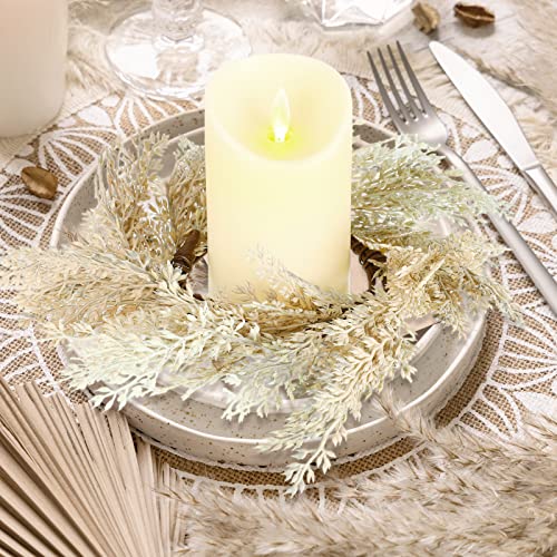 Panelee 4 Pcs Pampas Grass Candle Rings Wreath Faux Pampas Grass Candleholders 3.9 Inch Small Boho Wreath Artificial Greenery Candle Rings for Wedding Home Decor Fall Tabletop Farmhouse Decor
